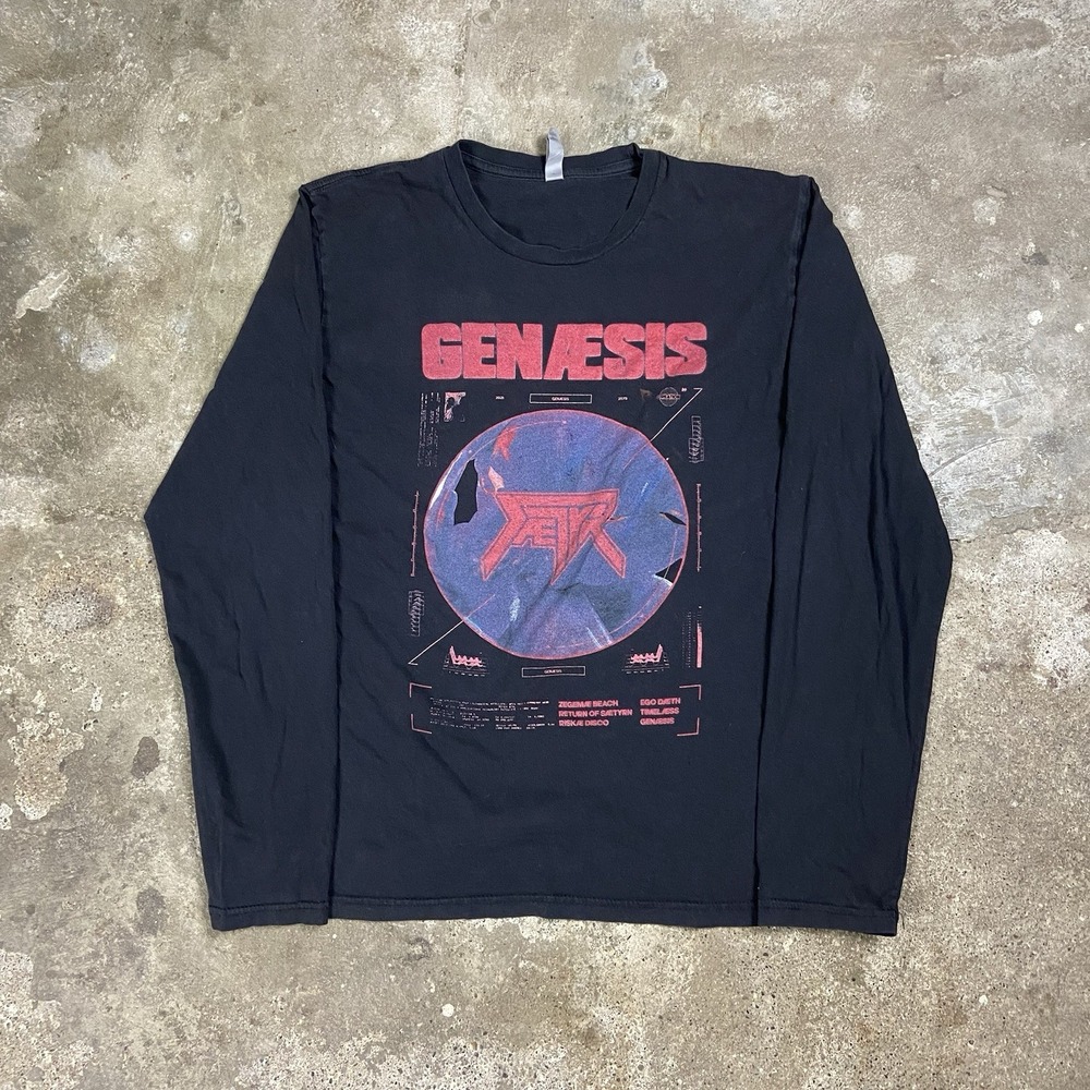 Saetyr Genaesis Band Shirt Size Large Black Long Sleeve Techno Music Graphic